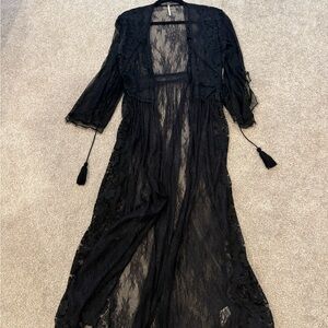 Black Sheer Lace Duster Kimono